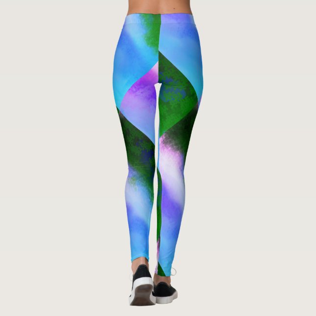 Leggings Obra abstracta MODERNA en mosaico azul-violeta-ver (Reverso)