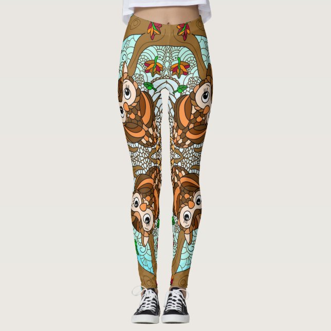 Leggings Obra de arte de la lechuza de mano Mandala (Anverso)