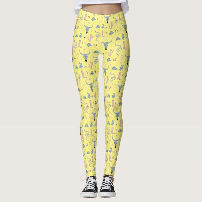 Leggings Obra de arte rústica de vaca del desierto (Anverso)