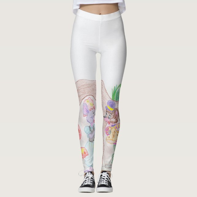 Leggings Obras de arte de niños personalizados, dos ratones (Anverso)