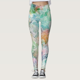 Leggings Ocean Abstract Watercolor Grunge Pattern 