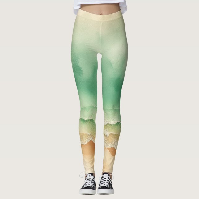 Leggings Ocean Beach Sea Watercolor Sun Sand (Anverso)