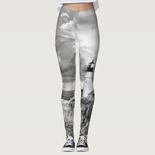 Leggings Océano marino de nubes blancas negras y grises del (Anverso)