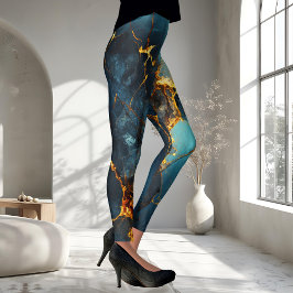 Leggings Ocher azul artificial veteado abstracto