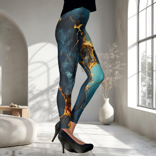 Leggings Ocher azul artificial veteado abstracto