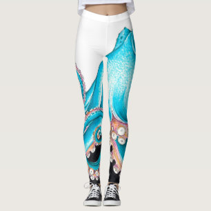 Leggings Octopus azul sobre tinta blanca