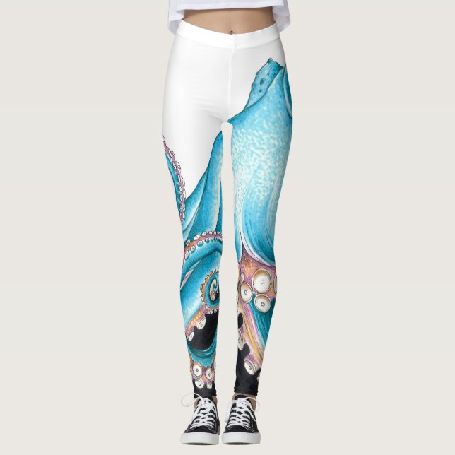 Leggings Octopus azul sobre tinta blanca (Anverso)