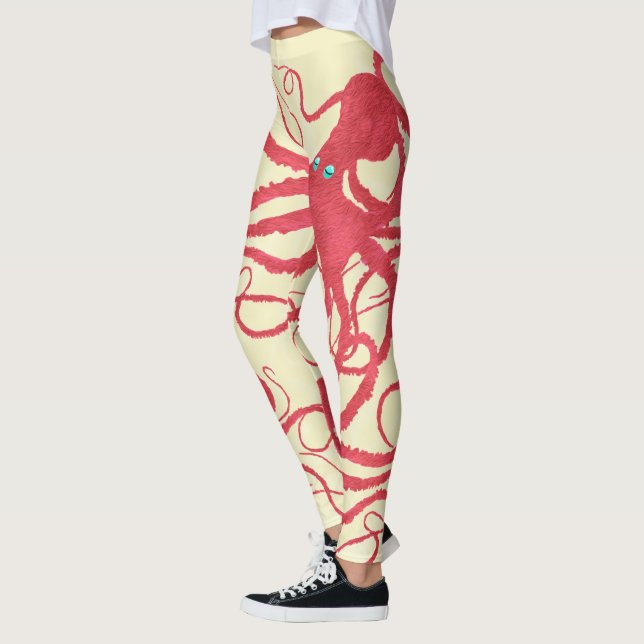 Leggings Octopus coral en crema - Piernas (Izquierda)