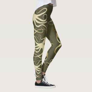 Leggings Octopus crema sobre el verde del ejército - Pierna