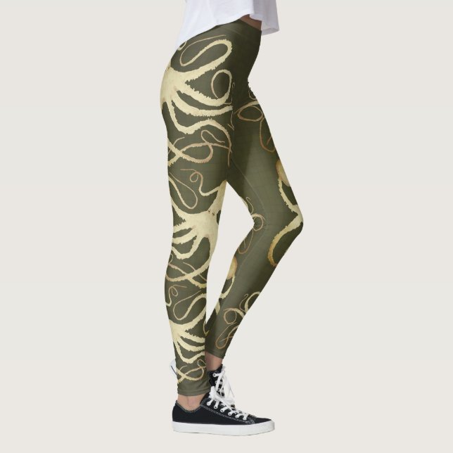 Leggings Octopus crema sobre el verde del ejército - Pierna (Derecha)