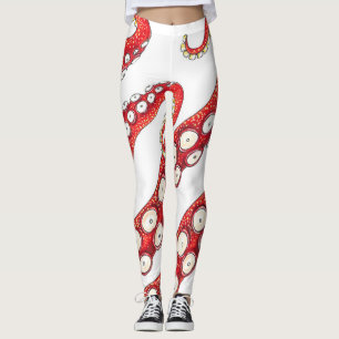 Leggings Octopus de los Tentáculos Rojos en blanco