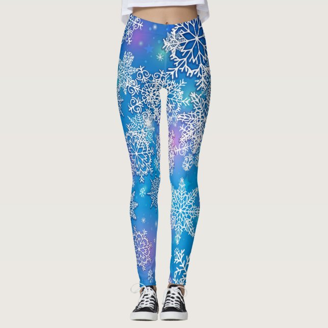 Leggings Odeos de copos de nieve en fondo divertido (Anverso)