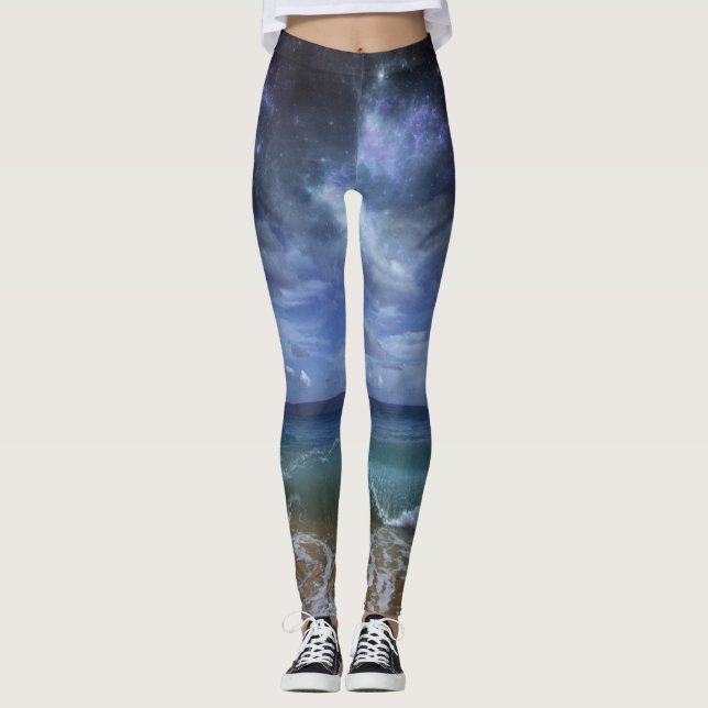 Leggings Ojos sobre la playa del océano (Anverso)