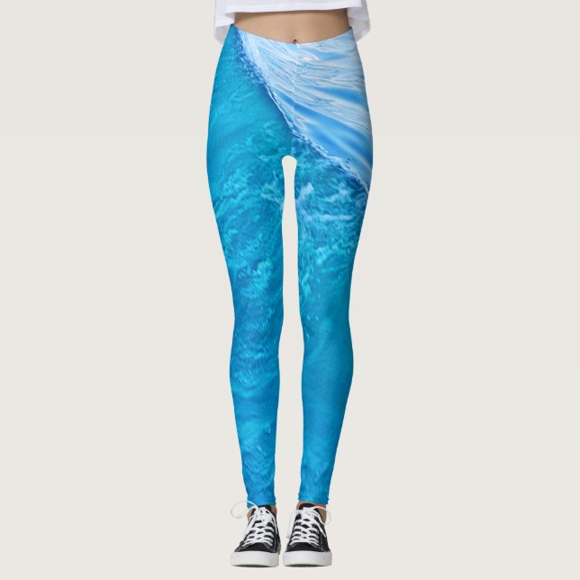 Leggings Ola de agua azul de las piernas (Anverso)