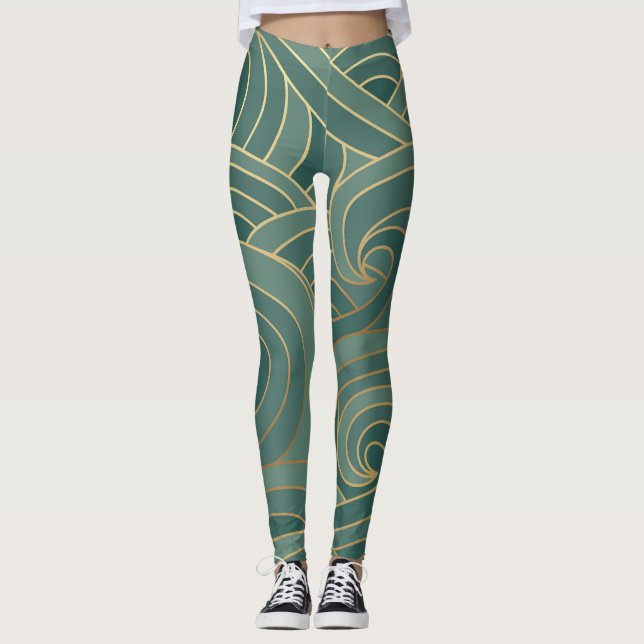 Leggings Ola de Oro: Lujo tradicional oriental (Anverso)