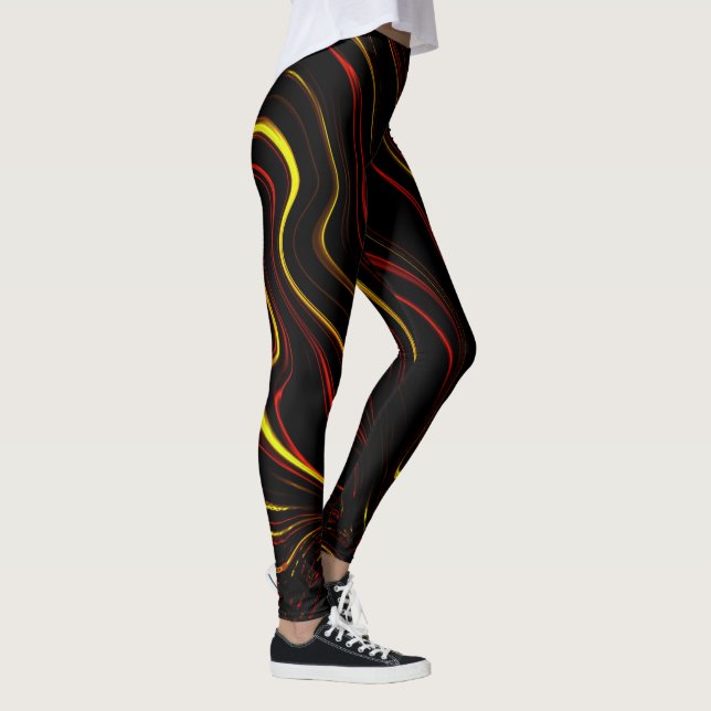 Leggings Ola de oro rojo largos trazos sobre fondo oscuro (Derecha)