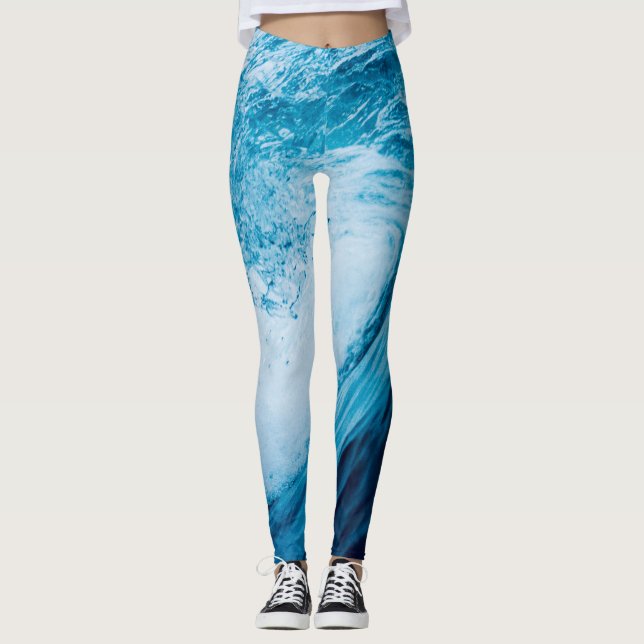 Leggings Ola Del Océano Rodante En Tonos De Azul (Anverso)