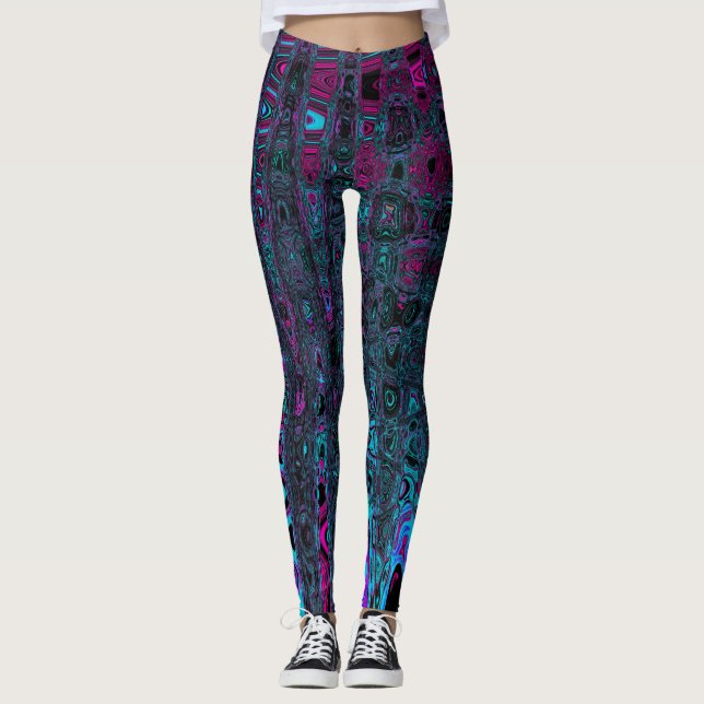 Leggings Olas abstractas de retro Aqua Magenta y negro (Anverso)