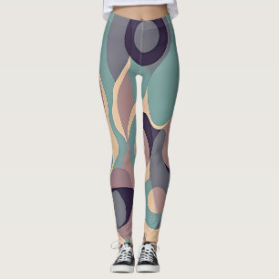 Leggings Olas abstractas moradas y azules silenciadas