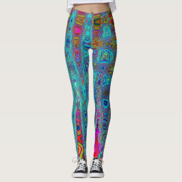 Leggings Olas Atómicas Abstractas Retro Azules Celestiales 