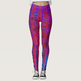 Leggings Olas atómicas retro-púrpura rojas y trippy