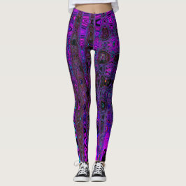 Leggings Olas atómicas trippy moradas y negras retro