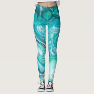 Leggings Olas azules, turquesas y burbujas
