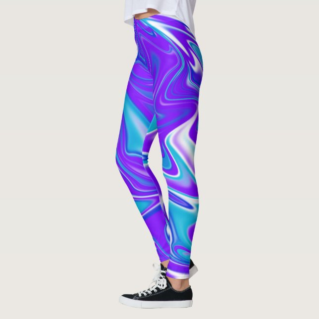 Leggings Olas celestes: El mármol azul blanco y morado (Izquierda)