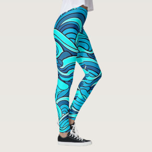 Leggings Olas de agua de océano azul turquesa abstracto