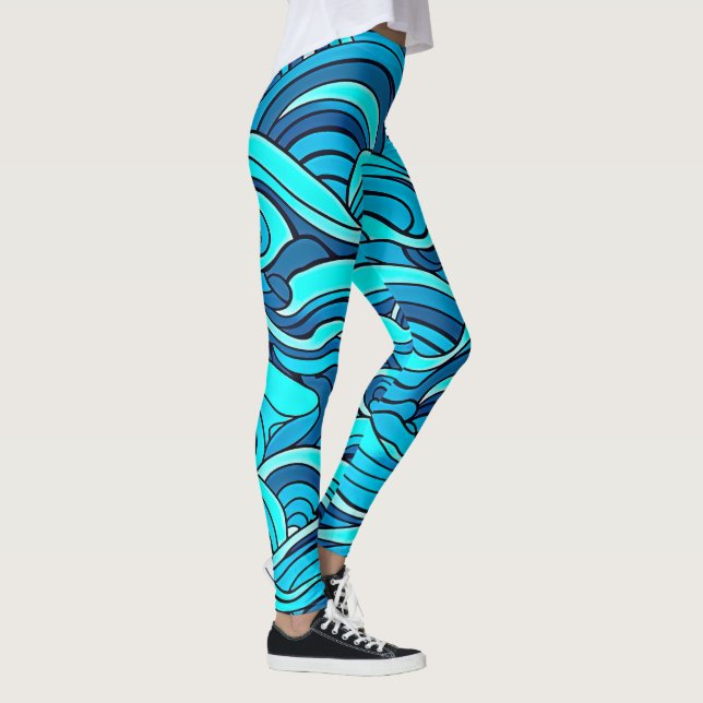 Leggings Olas de agua de océano azul turquesa abstracto | (Derecha)