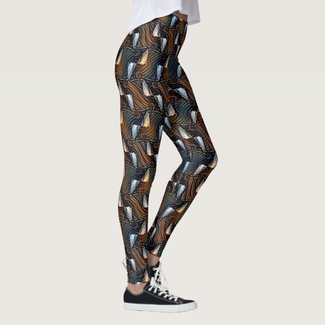Leggings Olas de Cobre Patrón de Flujo Geométrico Abstracto (Derecha)