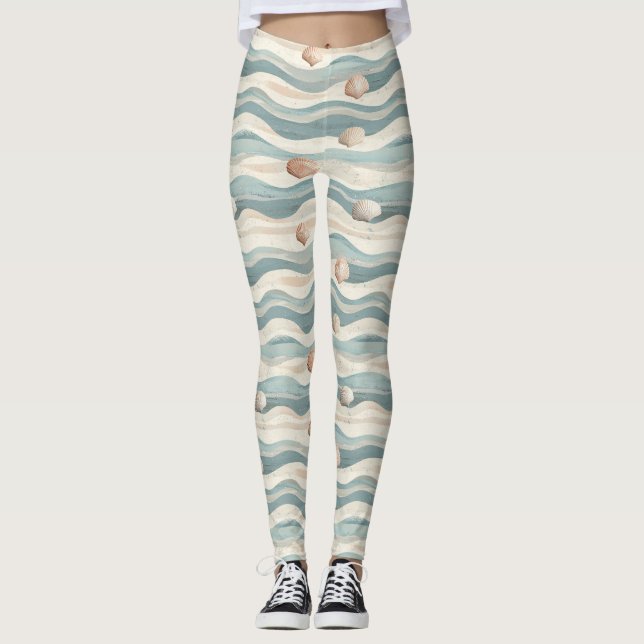 Leggings Olas de conchas de playa boho (Anverso)