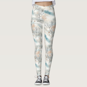 Leggings Olas de coral y conchas costeras en acuarela (1)