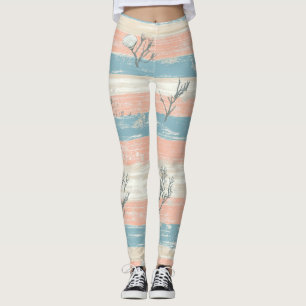 Leggings Olas de coral y conchas costeras en acuarela (4)