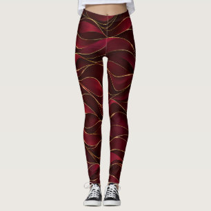 Leggings Olas de mármol rojo burgundy elegantes con acento