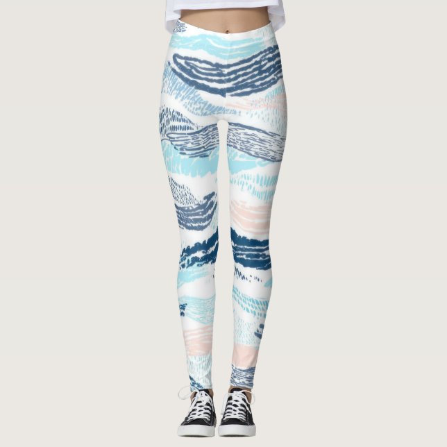 Leggings Olas de océano abstractas patrón texturizado azul  (Anverso)