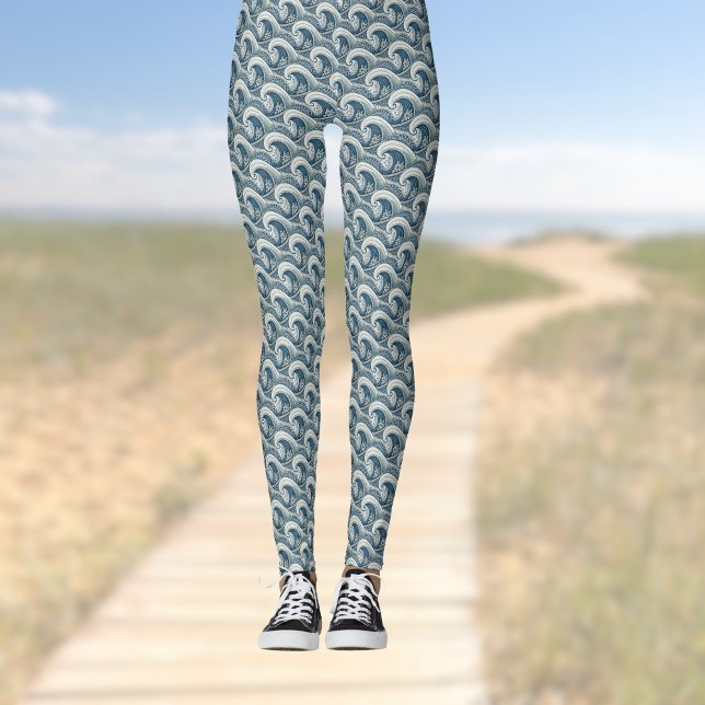 Leggings Olas de playa polinesias y flores patrón étnico (Subido por el creador)