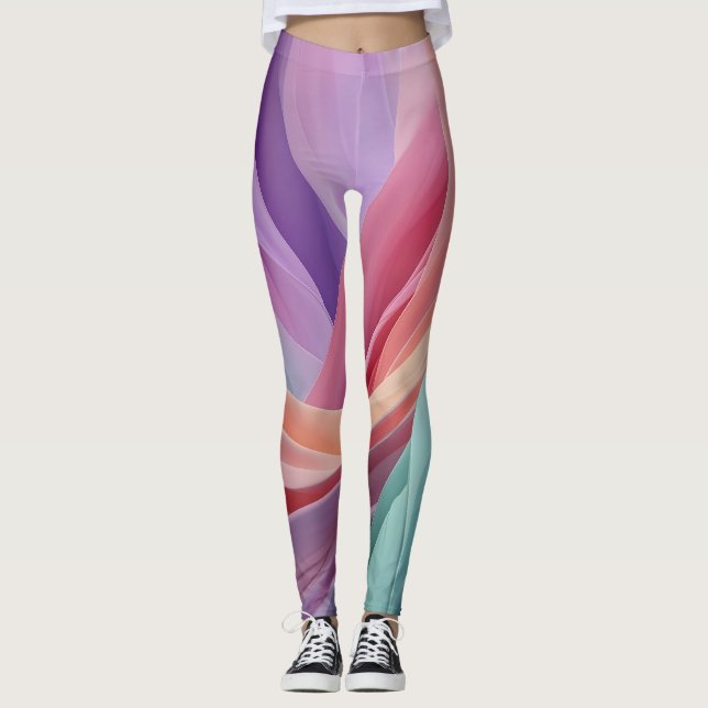 Leggings Olas de tela pastel abstracta  (Anverso)