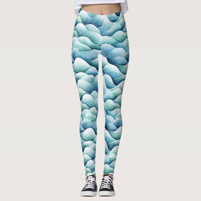 Leggings Olas oceánicas Acuarela Turquesa Patrón Leggencias (Anverso)