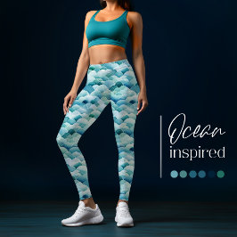 Leggings Olas oceánicas acuarela Turquoise Pattern