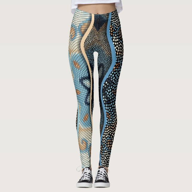 Leggings Olas Ornadas: Textura de mosaico. (Anverso)