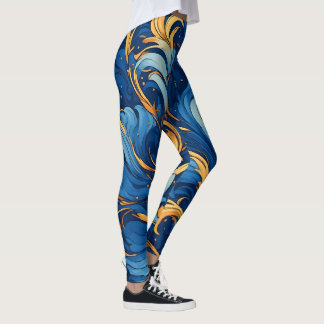 Leggings Olas Reales de Capricho Remolinos de Azul y Dorado