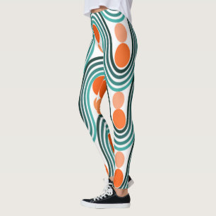 Leggings Olas y círculos modernos de mediados de siglo