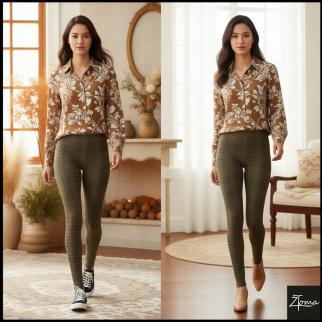 Leggings Olive Brown Glitch Textured Woven Plaid (Subido por el creador)