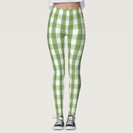 Leggings Olive Green Gingham Plaid Trendy Pattern