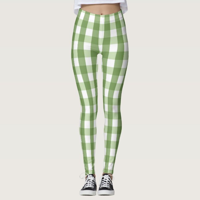 Leggings Olive Green Gingham Plaid Trendy Pattern (Anverso)