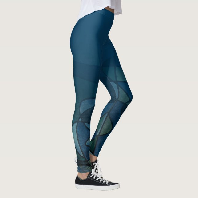 Leggings Ombre azul sobre arte abstracto azul verde azulado (Derecha)