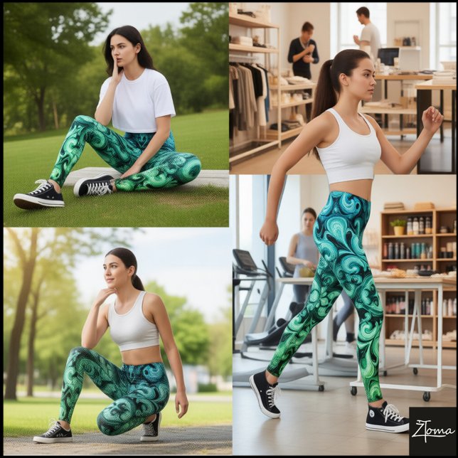 Leggings Ombre Blue Green Ornamental Scrollwork Pattern (Subido por el creador)
