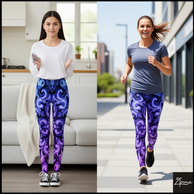 Leggings Ombre Blue Purple Ornamental Filigree Pattern (Subido por el creador)