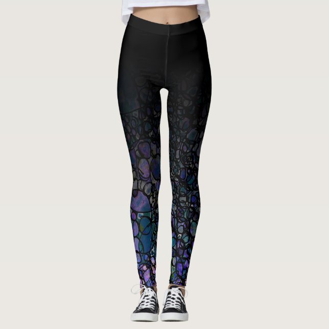 Leggings Ombre negro con los círculos sucios púrpuras del (Anverso)